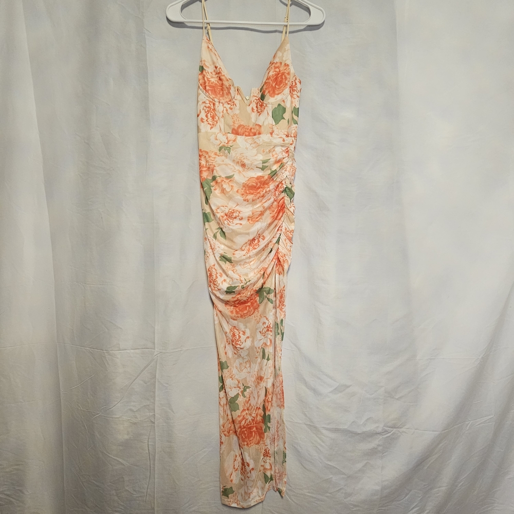 One And Only Collective Peach Floral Maxi Dress Women's  Small